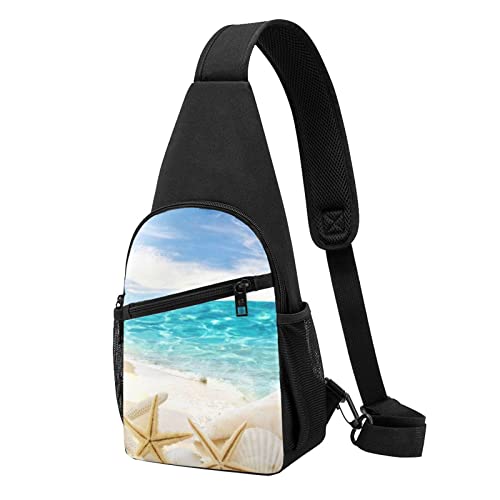 Ocean Beach Print Sling Rucksack Unisex Sport Brust Taschen Crossbody Umhängetasche, Schwarz , Einheitsgröße von VACSAX