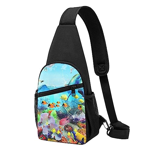 Ocean Scene Print Sling Rucksack Unisex Sport Brust Taschen Crossbody Umhängetasche, Schwarz , Einheitsgröße von VACSAX