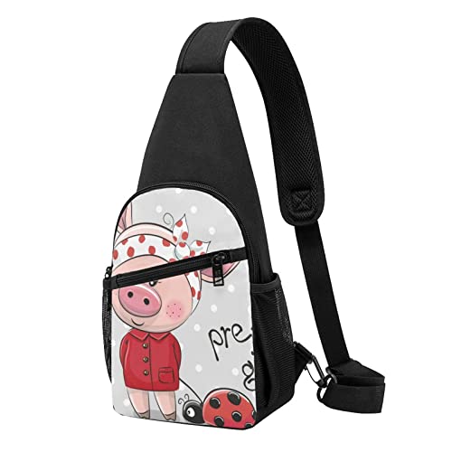 Pink Pig Print Sling Rucksack Unisex Sport Brust Taschen Crossbody Umhängetasche, Schwarz , Einheitsgröße von VACSAX