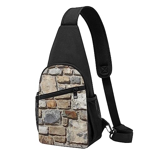 Retro Stone Print Sling Rucksack Unisex Sport Brust Taschen Crossbody Umhängetasche, Schwarz , Einheitsgröße von VACSAX