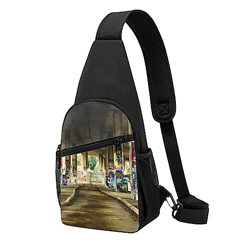 Roadside Graffiti Wanddruck Sling Rucksack Unisex Sport Brust Taschen Crossbody Umhängetasche, Schwarz , Einheitsgröße von VACSAX