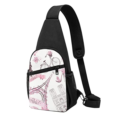 Romantische Paris Schmetterling Eiffeldruck Sling Rucksack Unisex Sport Brust Taschen Crossbody Umhängetasche, Schwarz , Einheitsgröße von VACSAX