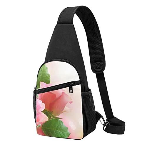 Rosa Rosen Print Sling Rucksack Unisex Sport Brust Taschen Crossbody Umhängetasche, Schwarz , Einheitsgröße von VACSAX