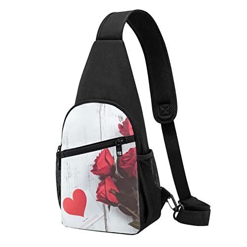 Rose Flower Print Sling Rucksack Unisex Sport Brust Taschen Crossbody Umhängetasche, Schwarz , Einheitsgröße von VACSAX