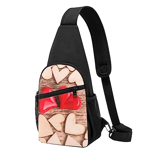 Rot Romantisch von Herzen Druck Sling Rucksack Unisex Sport Brust Taschen Crossbody Umhängetasche, Schwarz , Einheitsgröße von VACSAX