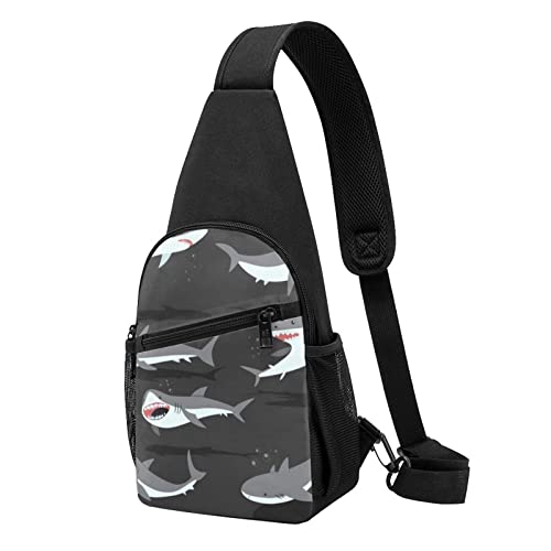 Rucksack mit Hai-Druck, Unisex, Sport, Brusttaschen, Umhängetasche, Umhängetasche, Schwarz , Einheitsgröße von VACSAX