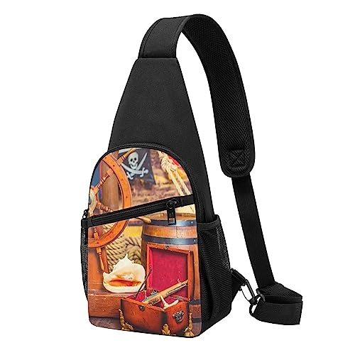 Rucksack mit Piraten-Druck, Unisex, Sport, Brusttaschen, Umhängetasche, Schultertasche, Schwarz , Einheitsgröße von VACSAX