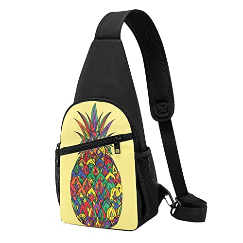 Rucksack mit Regenbogen-Ananas-Druck, Unisex, Sport, Brusttaschen, Umhängetasche, Umhängetasche, Schwarz , Einheitsgröße von VACSAX