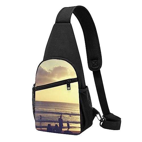 Rucksack mit Sonnenuntergang, Strand-Druck, Unisex, Sport, Brusttaschen, Umhängetasche, Umhängetasche, Schwarz , Einheitsgröße von VACSAX