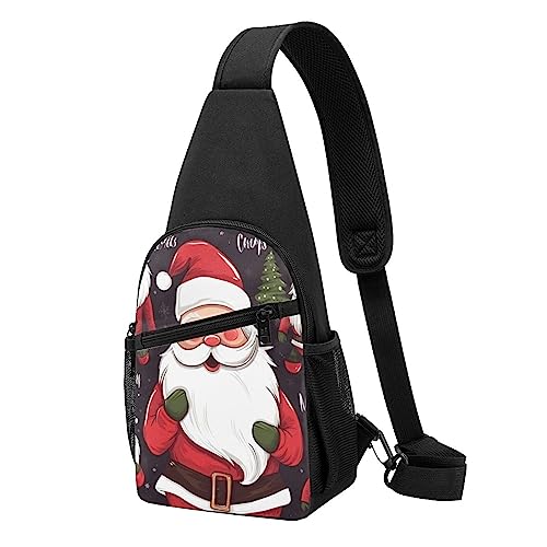 Rucksack mit Weihnachtsmann-Druck, Unisex, Sport, Brusttaschen, Umhängetasche, Umhängetasche, Schwarz , Einheitsgröße von VACSAX