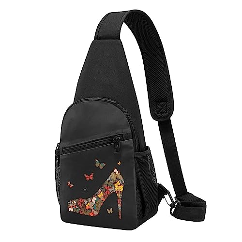 Schmetterling High Heel Print Sling Rucksack Unisex Sport Brust Taschen Crossbody Umhängetasche, Schwarz , Einheitsgröße von VACSAX