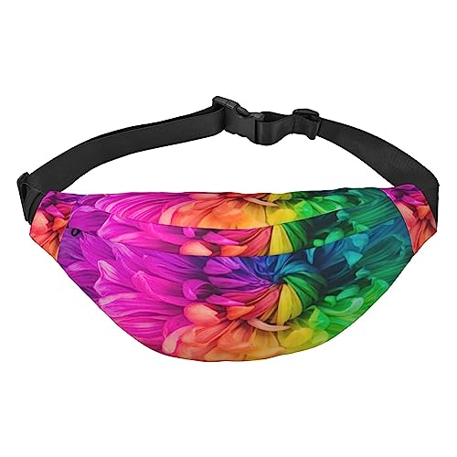 Schöne Regenbogen Blumen Chrysanthemen Print Fanny Pack für Männer Frauen Crossbody Hüfttasche Pack Gürteltasche für Reisen, Schwarz , Einheitsgröße von VACSAX