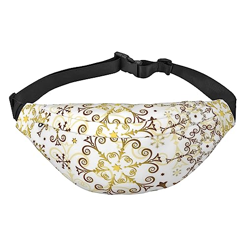 Schöne Weihnachten Golden Schneeflocken Print Fanny Pack für Männer Frauen Crossbody Hüfttasche Pack Gürteltasche für Reisen, Schwarz , Einheitsgröße von VACSAX