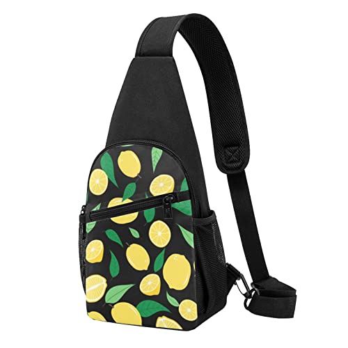 Schulter-Rucksack mit Zitronenfrucht-Druck, Unisex, Sport, Brusttaschen, Crossbody-Schultertasche, Schwarz , Einheitsgröße von VACSAX