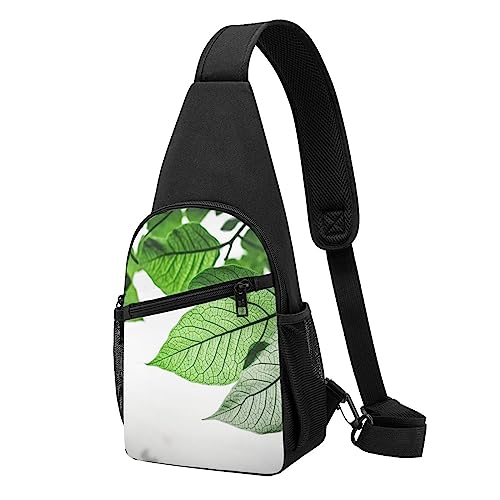 Schulter-Rucksack mit grünem und weißem Blatt-Druck, Unisex, Sport, Brusttaschen, Umhängetasche, Umhängetasche, Schwarz , Einheitsgröße von VACSAX