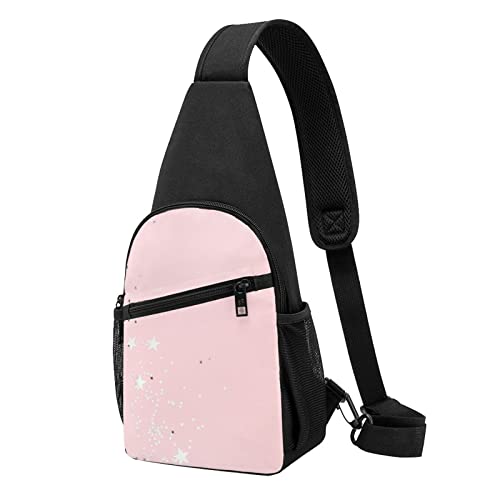 Schulter-Rucksack mit rosa weißen Sternen, Unisex, Sport, Brusttaschen, Crossbody-Schultertasche, Schwarz , Einheitsgröße von VACSAX