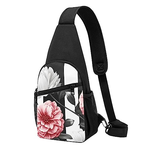 Schwarz Weiß Gestreifte Blumen Print Sling Rucksack Unisex Sport Brust Taschen Crossbody Umhängetasche, Schwarz , Einheitsgröße von VACSAX