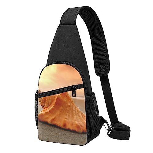 Shell Beach Sunset Print Sling Rucksack Unisex Sport Brust Taschen Crossbody Umhängetasche, Schwarz , Einheitsgröße von VACSAX