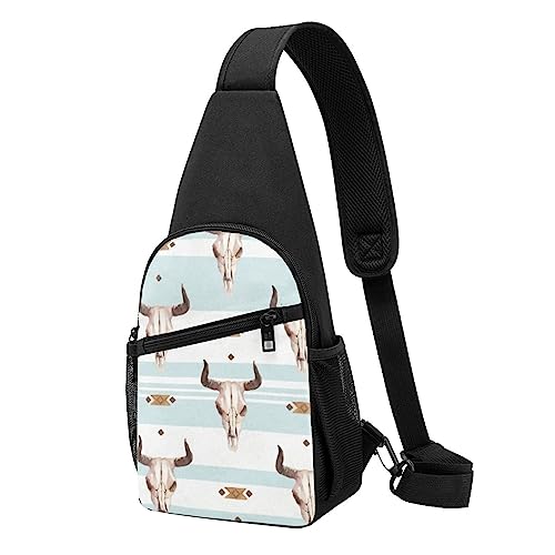 Skull of Bull und Cute Cactus Print Sling Rucksack Unisex Sport Chest Bags Crossbody Umhängetasche, Schwarz , Einheitsgröße von VACSAX