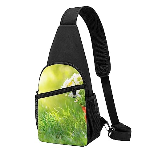 Sommer Floral Blumen Gänseblümchen Druck Sling Rucksack Unisex Sport Brust Taschen Crossbody Umhängetasche, Schwarz , Einheitsgröße von VACSAX