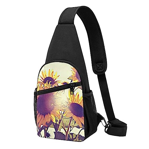 Sommer Sonnenblumen Print Sling Rucksack Unisex Sport Brust Taschen Crossbody Umhängetasche, Schwarz , Einheitsgröße von VACSAX