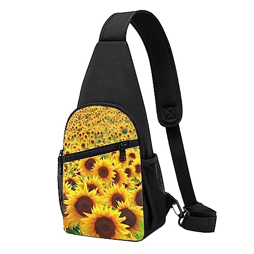 Sonnenblumen-Feld-Druck Sling Rucksack Unisex Sport Brust Taschen Crossbody Umhängetasche, Schwarz , Einheitsgröße von VACSAX