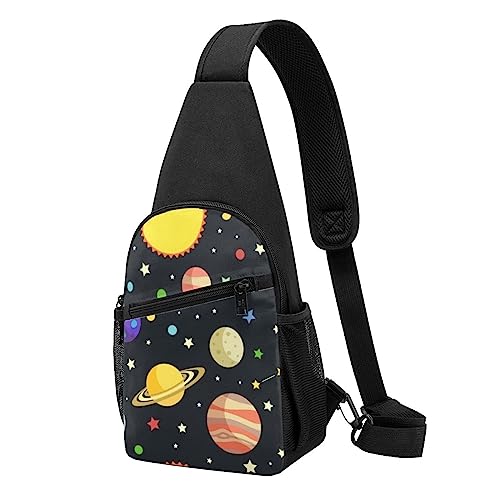 Space Cartoon Print Sling Rucksack Unisex Sport Brust Taschen Crossbody Umhängetasche, Schwarz , Einheitsgröße von VACSAX