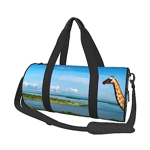 Sport Turnbeutel Reise Duffel Bag Afrikanische Landschaft mit Nil und Giraffe Print Overnight Bag, Schwarz , Einheitsgröße, Reisetasche von VACSAX