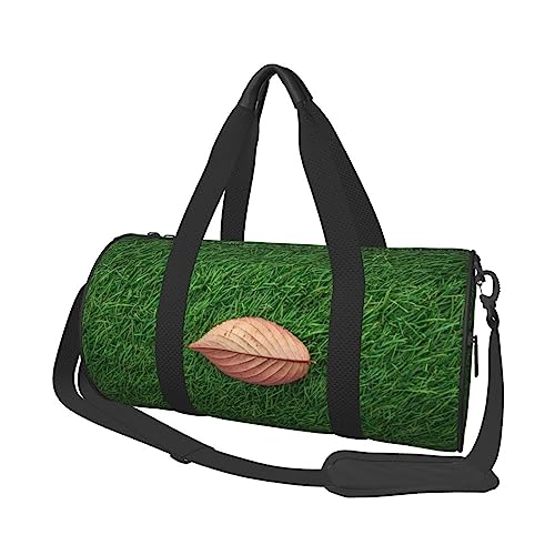 Sport Turnbeutel Reise Duffel Bag Autmn Leaf in Grass Print Overnight Bag, Schwarz , Einheitsgröße, Reisetasche von VACSAX