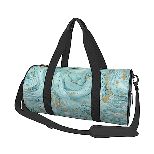 Sport Turnbeutel Reise Duffel Bag Azurit Teal und Folie Gold Öl Marmor Muster Druck Übernachtung Tasche, Schwarz , Einheitsgröße, Reisetasche von VACSAX