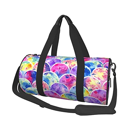 Sport Turnbeutel Reise Duffel Bag Schöne Regenbogen Farben Meerjungfrau Druck Übernachtung Tasche, Schwarz , Einheitsgröße, Reisetasche von VACSAX