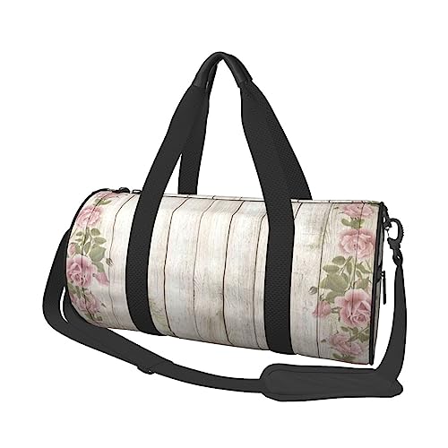 Sport Turnbeutel Reise Seesack Schöne Blumen Malerei Auf Holz Print Overnight Bag, Schwarz , Einheitsgröße, Reisetasche von VACSAX