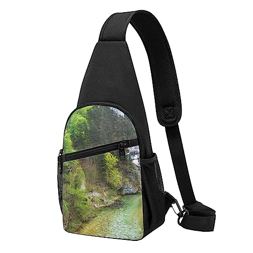 Stream Print Sling Rucksack Unisex Sport Brust Taschen Crossbody Umhängetasche, Schwarz , Einheitsgröße von VACSAX