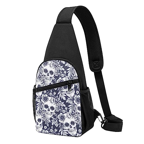 Sugar Skull Print Sling Rucksack Unisex Sport Brust Taschen Crossbody Umhängetasche, Schwarz , Einheitsgröße von VACSAX