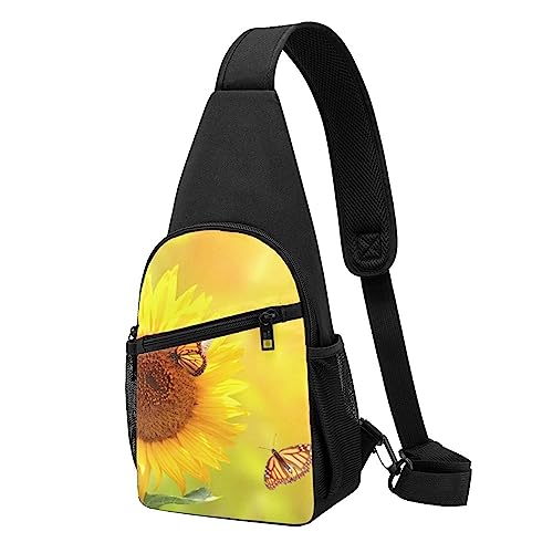 Sunflower Butterfly Sunny Print Sling Rucksack Unisex Sport Brust Taschen Crossbody Umhängetasche, Schwarz , Einheitsgröße von VACSAX