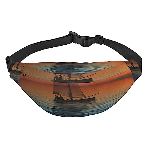 Sunset Beach Sailboat Print Fanny Pack for Men Women Crossbody Waist Bag Pack Belt Bag for Travel, Schwarz , Einheitsgröße von VACSAX