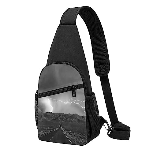 Thunder Rucksack mit Landschaftsdruck, Unisex, Sport, Brusttaschen, Crossbody-Schultertasche, Schwarz , Einheitsgröße von VACSAX