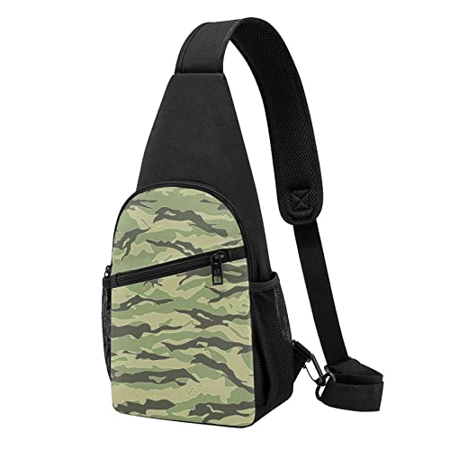 Tiger Stripe Camo Print Sling Rucksack Unisex Sport Brust Taschen Crossbody Umhängetasche, Schwarz , Einheitsgröße von VACSAX