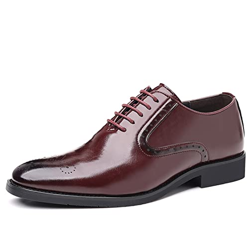 VACSAX Anzugschuhe Herren Schwarz Lederschuhe Klassischer Business Derby Oxford Brogue Hochzeit Schuhe,Burgundy,44 EU von VACSAX