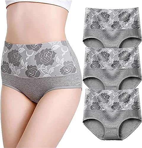 VACSAX Baumwolle hohe Taille Bauch abnehmen hygroskopische Unterwäsche Plus Größe Höschen. (XXXL,3PCS Grau) von VACSAX