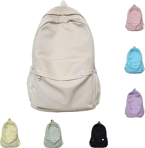 VACSAX Cute Aesthetic Backpack for Women, Solid Color Backpack,Lightweight Classic Backpack, Casual Backpack for Travel, Work (Beige) von VACSAX