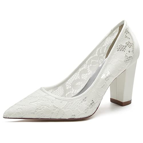 VACSAX Damen Spitzschuh Bequeme 8.5 cm Blockabsatz Slip Auf Brautschuhe Hochzeitsschuhe,Elfenbein,39 EU VACSAX Damen Spitzschuh Bequeme 8.5 cm Blockabsatz Slip Auf Brautschuhe Hochzeitsschuhe,Elfenbein,39 EU von VACSAX