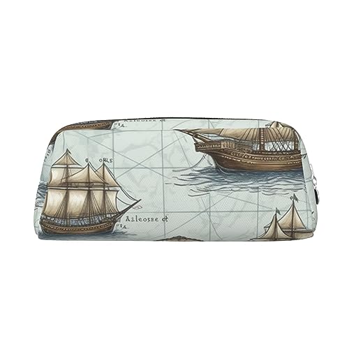 VACSAX Federmäppchen aus Leder, Motiv: Bootskarte, Federmäppchen, Federmäppchen, Federmäppchen, Schreibwaren-Tasche, Organizer, silber, Einheitsgröße, W3e87ft3g8f von VACSAX