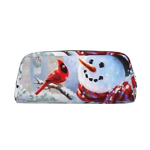 VACSAX Federmäppchen aus Leder, Motiv: Frohe Weihnachten, Schneemann und Vogel, Federmäppchen, Federmäppchen, Schreibwaren-Tasche, Organizer, silber, Einheitsgröße, W3e87ft3g8f von VACSAX