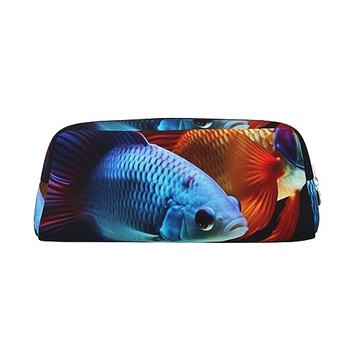 VACSAX Federmäppchen aus Leder, buntes Fisch-Motiv, Federmäppchen, Federmäppchen, Federmäppchen, Schreibwaren-Tasche, Organizer, silber, Einheitsgröße, W3e87ft3g8f von VACSAX