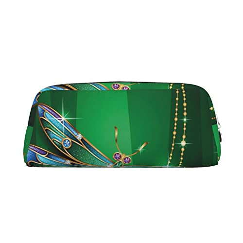 VACSAX Federmäppchen aus Leder, mit Libellen-Aufdruck, Federmäppchen, Federmäppchen, Schreibwaren-Tasche, Organizer, silber, Einheitsgröße, W3e87ft3g8f von VACSAX