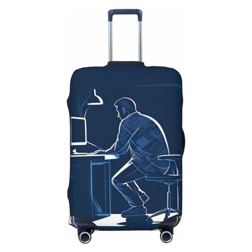 VACSAX Gepäckabdeckung mit Mann-Silhouetten-Druck, elastisch, waschbar, Koffer-Schutz, Reisegepäck-Abdeckung mit verdecktem Reißverschluss, passend für 45–81 cm, Schwarz , L von VACSAX