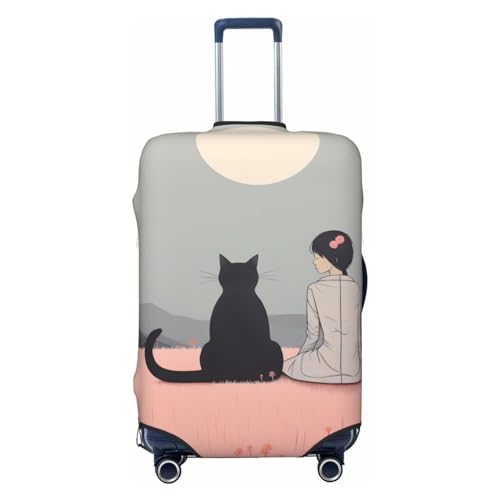 VACSAX Gepäckbezug mit Mann und Katze, elastischer Kofferbezug, waschbarer Kofferschutz, Reisegepäckhülle mit verdecktem Reißverschluss, passend für 45–81 cm, Schwarz , M von VACSAX