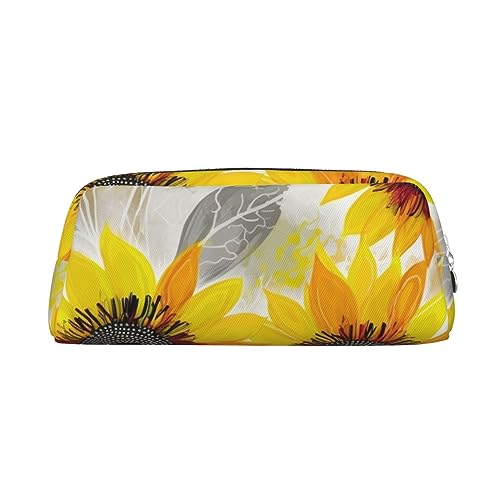 VACSAX Leder Bleistift Fall Abstrakte Sonnenblumen Drucken Stift Fall Bleistift Tasche Leder Bleistift Tasche Schreibwaren Tasche, silber, Einheitsgröße, Taschen-Organizer von VACSAX