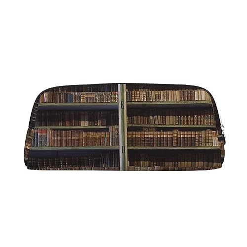 VACSAX Leder-Federmäppchen, alte Bücher in Bibliothek, bedrucktes Federmäppchen, Federmäppchen, Leder-Federmäppchen, Schreibwaren-Tasche, Organizer, silber, Einheitsgröße, W3e87ft3g8f von VACSAX